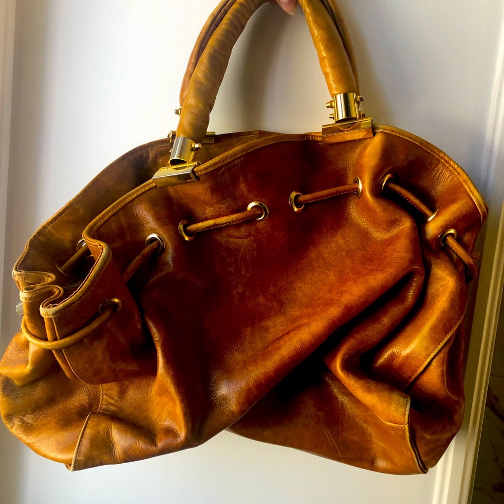 vintage tan leather bag